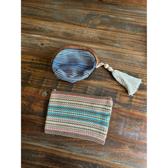 The Sak Crochet Pouch Set of 2 with‎ 1 Striped Coin Purse with Tassel - Picture 1 of 9